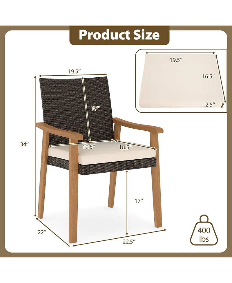 Gymax Patio Dining Chair Pcs w/Cushion Wood Armrests Metal Frame for Garden