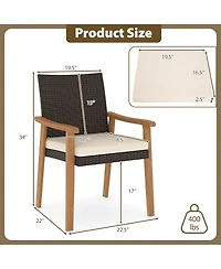 Gymax Patio Dining Chair Pcs w/Cushion Wood Armrests Metal Frame for Garden