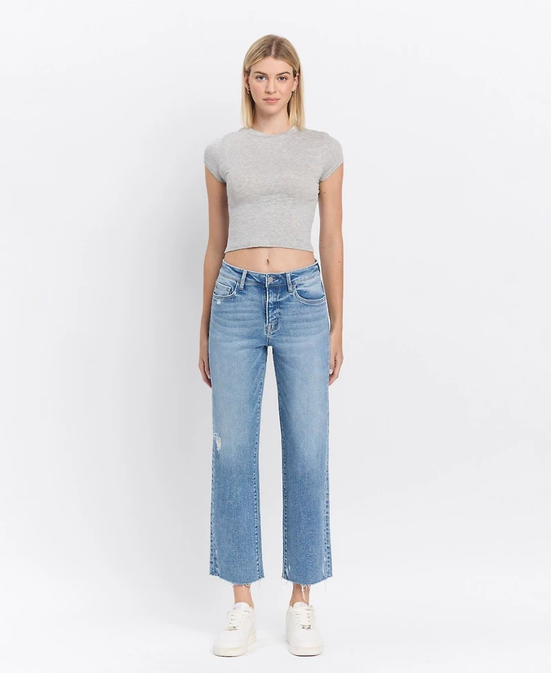 Flying Monkey Women's High Rise Distressed Ankle Straight Jeans