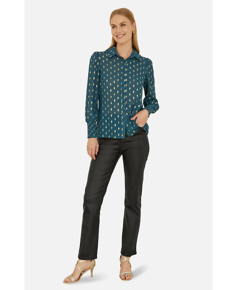 Yumi Women's Diamond Foil Print Blouse