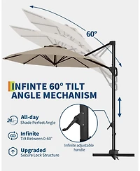 gaomon 10 ft Cantilever Patio Umbrella with Base, 360 Rotation, Offset Market Sun Shade, Outdoor Deck & Garden, Brown