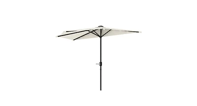 Clihome Small Vented Half Patio Umbrella,Half Outdoor Umbrella,with Crank 8 Ribs for