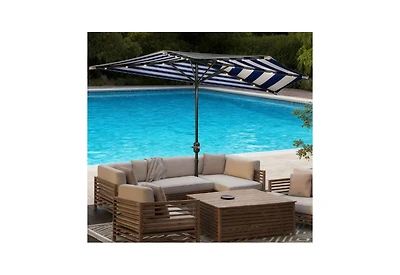 Clihome Small Vented Half Patio Umbrella,Half Outdoor Patio Umbrella,with Crank 8 Ribs for Outdoor