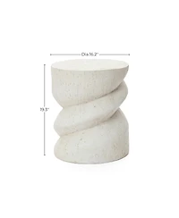 LuxenHome Distressed Round Spiral Outdoor Side Table, 19” MgO Patio Accent