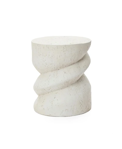 LuxenHome Distressed Round Spiral Outdoor Side Table, 19” MgO Patio Accent