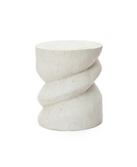 LuxenHome Distressed Round Spiral Outdoor Side Table, 19” MgO Patio Accent