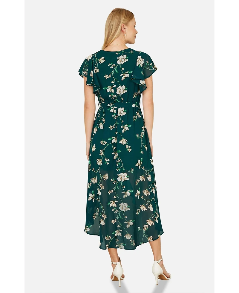 Yumi Women's Floral Frill Hem Wrap Midi Dress