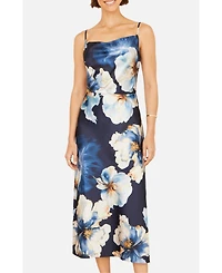 Yumi Women's Cowl Neck Satin Floral Dress