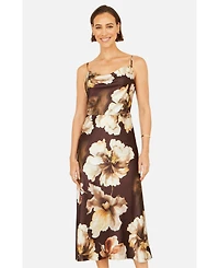 Yumi Women's Cowl Neck Satin Floral Dress