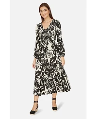 Yumi Women's Abstract Print Ruched V-Neck Midi Dress
