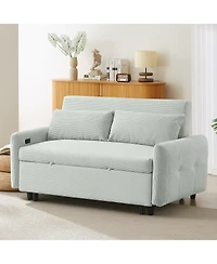 Clihome 52.8" Loveseat Sofa Pull-out Sofa Bed Tufted Sleeper Sofa with an Adjustable Backrest, Three Usb Ports and Two Lumbar Pillows for Living