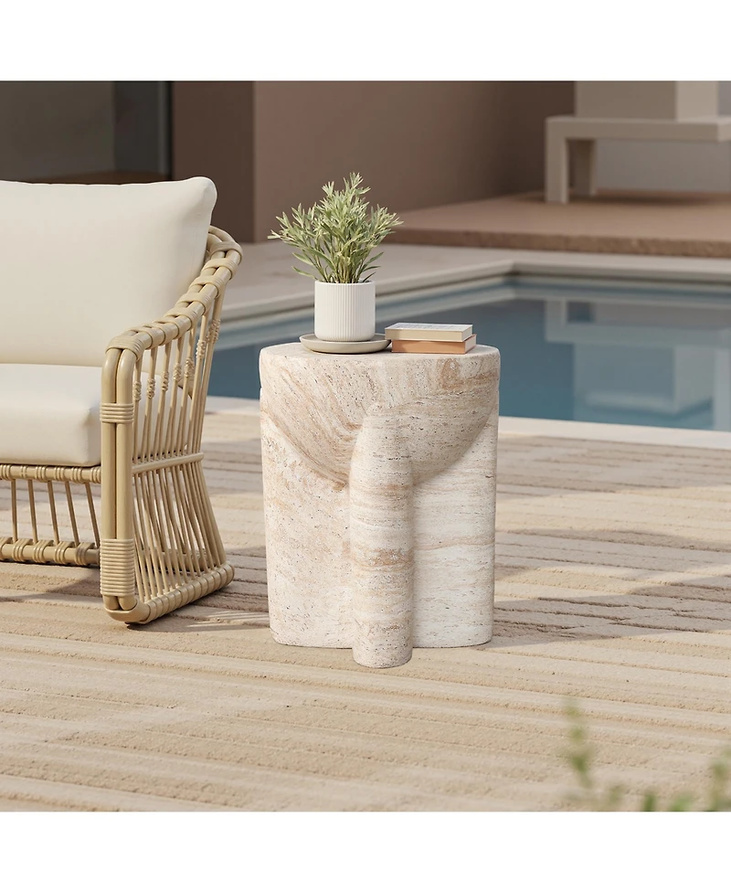 LuxenHome 18.3" Marbled Round End Table for Outside, Garden Accent Table, Outdoor Side Tables for Patio