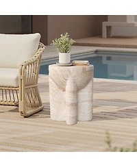 LuxenHome 18.3" Marbled Round End Table for Outside, Garden Accent Table, Outdoor Side Tables for Patio