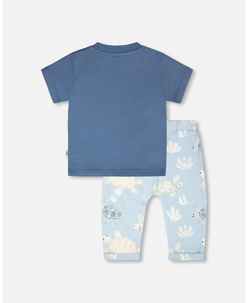 Deux par Deux Baby Boy Cotton Jersey T-Shirt and Pants Set Turtle Print - Baby
