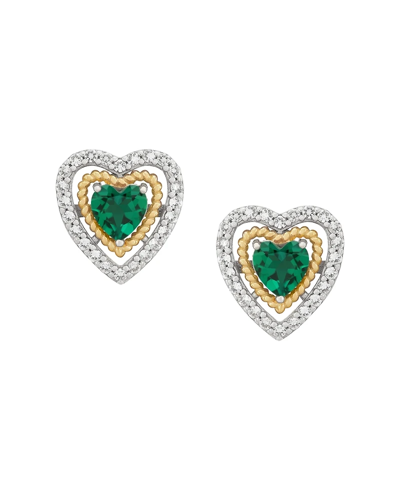 Macy's 3-Piece Created Emerald (1-1/2 ct. t.w.) and White Topaz (5/8 ct. t.w.) Heart Pendant Necklace and Stud Earrings Set in 14k Sterling Silver