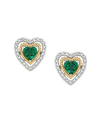 Macy's 3-Piece Created Emerald (1-1/2 ct. t.w.) and White Topaz (5/8 ct. t.w.) Heart Pendant Necklace and Stud Earrings Set in 14k Sterling Silver