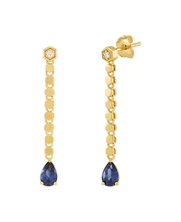 Macy's Created Sapphire (9/10 ct. t.w.) & White Sapphire (1/20 ct. t.w.) Drop Earrings in 14k Yellow Gold-Plated Sterling Silver