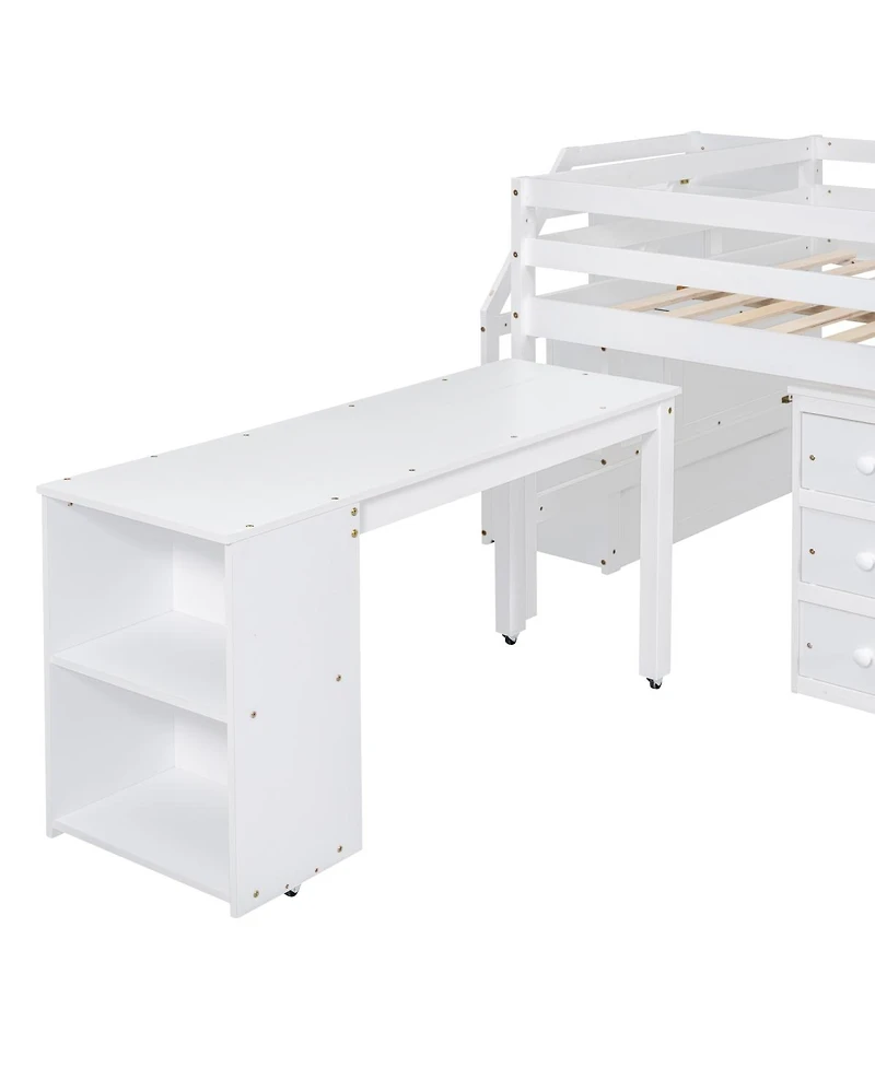 Streamdale Furniture Full Size Loft Bed with Desk, Storage Stairs & Shelves