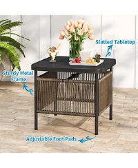 Gymax 2 Pcs Outdoor Pe Rattan Side Table with Umbrella Hole Square Patio End Table