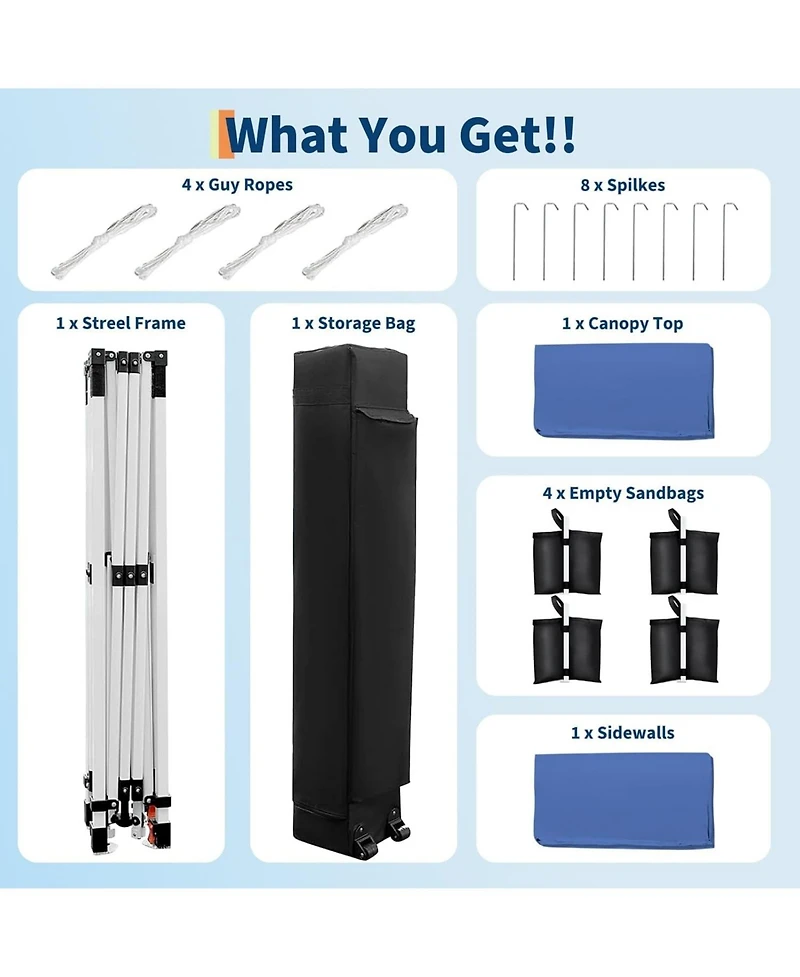 gaomon Pop-Up Canopy Tent with One Sidewall, Easy Setup, Adjustable Height, Roller Bag and Weight Bags
