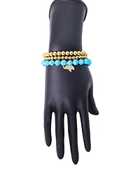 Unwritten Blue Turquoise and Cubic Zirconia Elephant Pendant Trio Stretch Bracelet Set