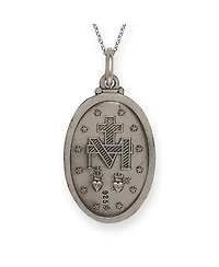 Curata Jewelry 925 Sterling Silver Solid Reversible Oxidized 18 Inch Antiqued Miraculous Medal Necklace 28x15mm Pendant Necklace