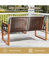 Costway 2 Pieces Patio Pe Wicker Furniture Set Outdoor Acacia Wood Loveseat for Porch