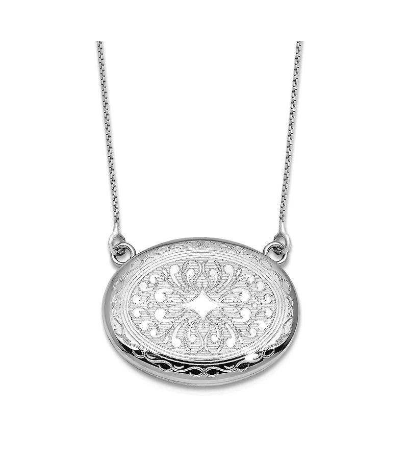 Curata Jewelry 925 Sterling Silver Rhodium Plated 18+2 Inch Sideways Etched Locket Necklace 26.15mm Wide Locket Necklace