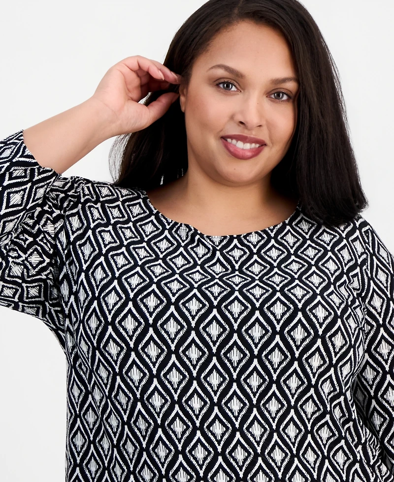 Jm Collection Plus Geo-Print Jacquard Knit Top, Macy's Exclusive
