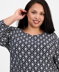 Jm Collection Plus Geo-Print Jacquard Knit Top, Macy's Exclusive