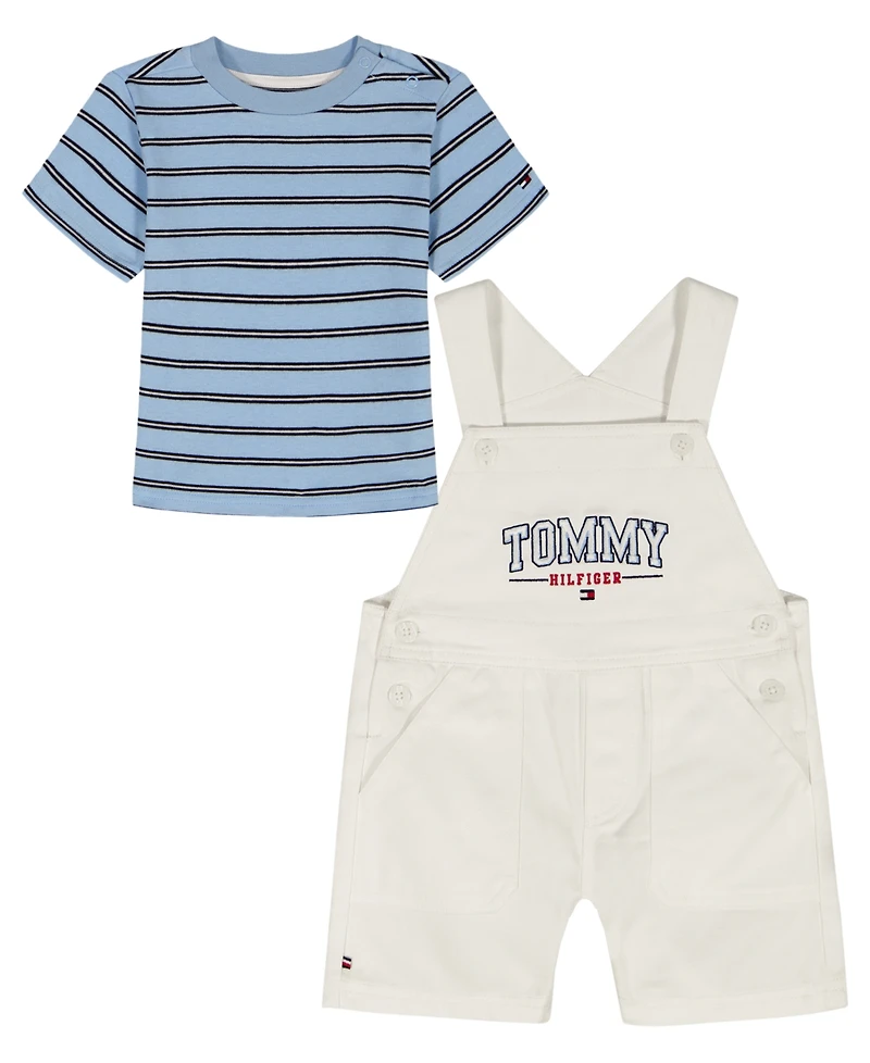 Tommy Hilfiger Baby Boys' Striped T-Shirt and Twill Shortalls, 2-Piece Set