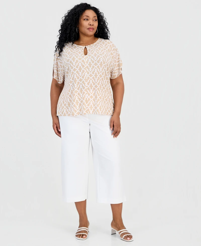 Jm Collection Plus Lattice-Print Keyhole Dolman-Sleeve Top, Macy's Exclusive