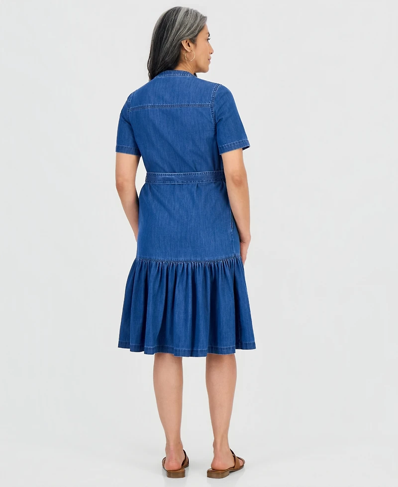 Style & Co Petite Denim Tiered Midi Dress, Macy's Exclusive