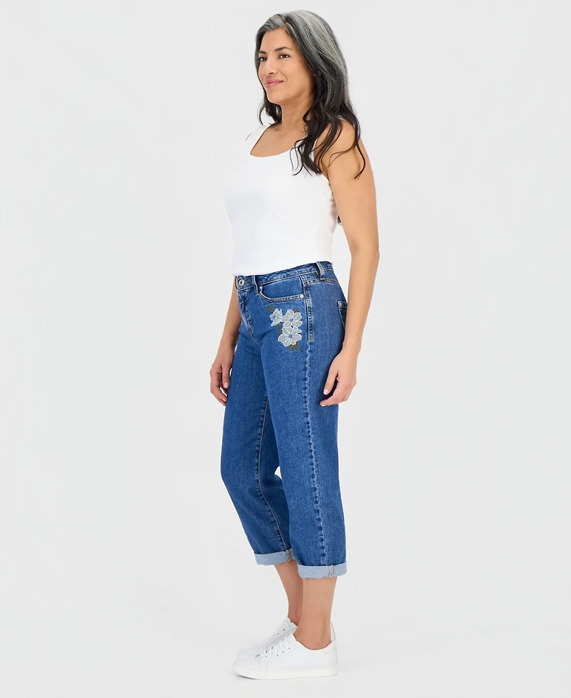 Style & Co Petite Embroidered High-Rise Cropped Jeans, Macy's Exclusive