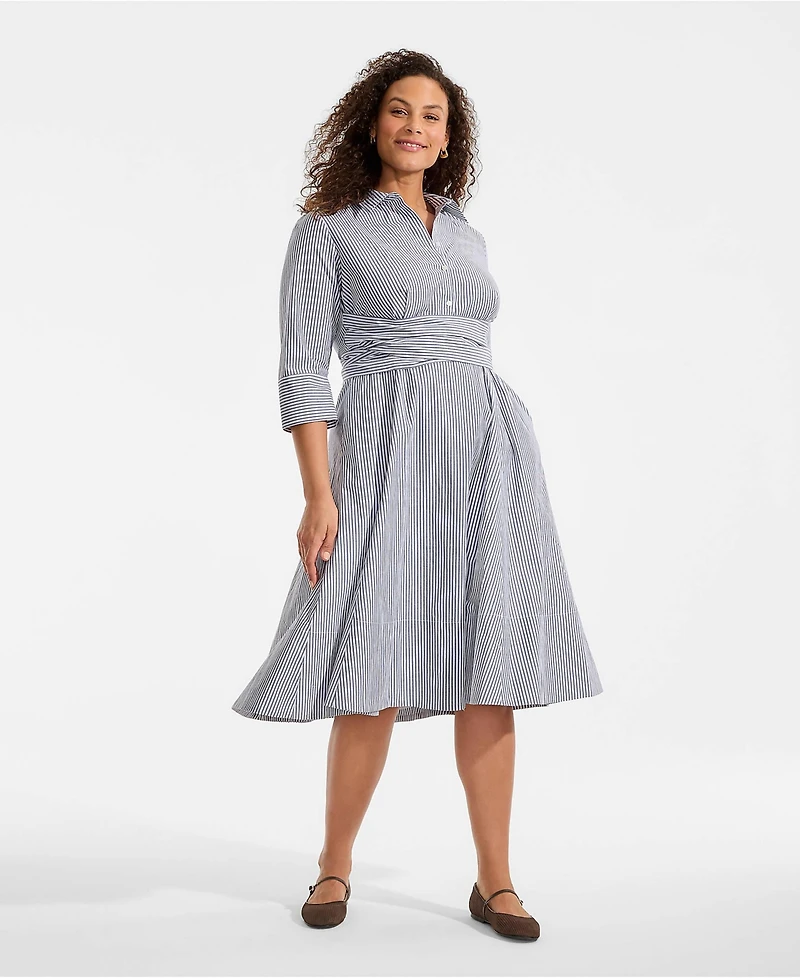 Lands' End Women's Poplin Midi Wrap Front Dress