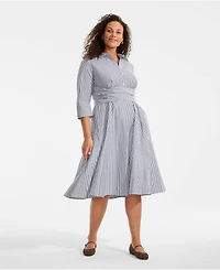 Lands' End Women's Poplin Midi Wrap Front Dress