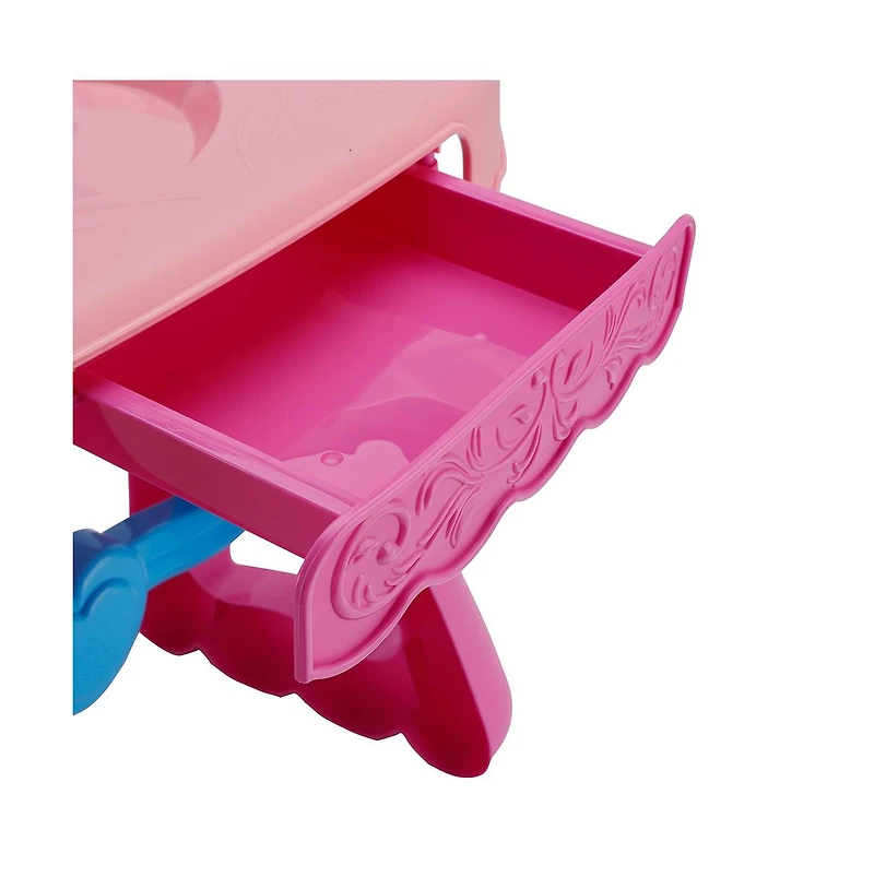 Bruce & Shark Toddler Vanity Set, Light-Up Mirror with Music, Stool & 29 Pretend Play Accessories