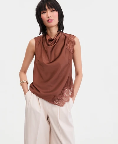 I.n.c. International Concepts Women's Lace-Trim Cowl-Neck Sleeveless Top, Macy's Exclusive