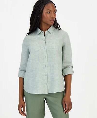 Charter Club Petite 100% Linen Button-Front Shirt, Created for Macy's