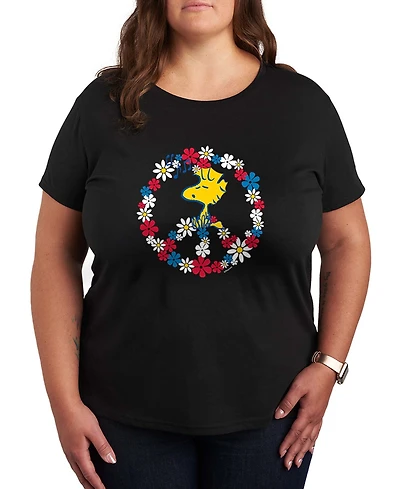 Hybrid Apparel Plus Peanuts Woodstock Peace Americana Graphic Crewneck T-Shirt