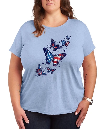 Hybrid Apparel Plus Instant Message Patriotic Butterflies Crewneck Graphic T-Shirt