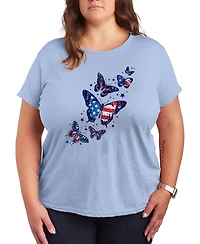 Hybrid Apparel Plus Instant Message Patriotic Butterflies Crewneck Graphic T-Shirt