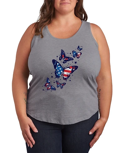 Hybrid Apparel Plus Instant Message Patriotic Butterflies Racerback Graphic Crewneck Tank
