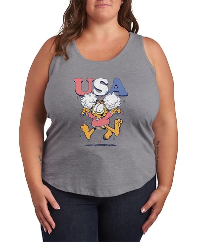 Hybrid Apparel Plus Garfield Usa Cheer Graphic Crewneck Tank Top
