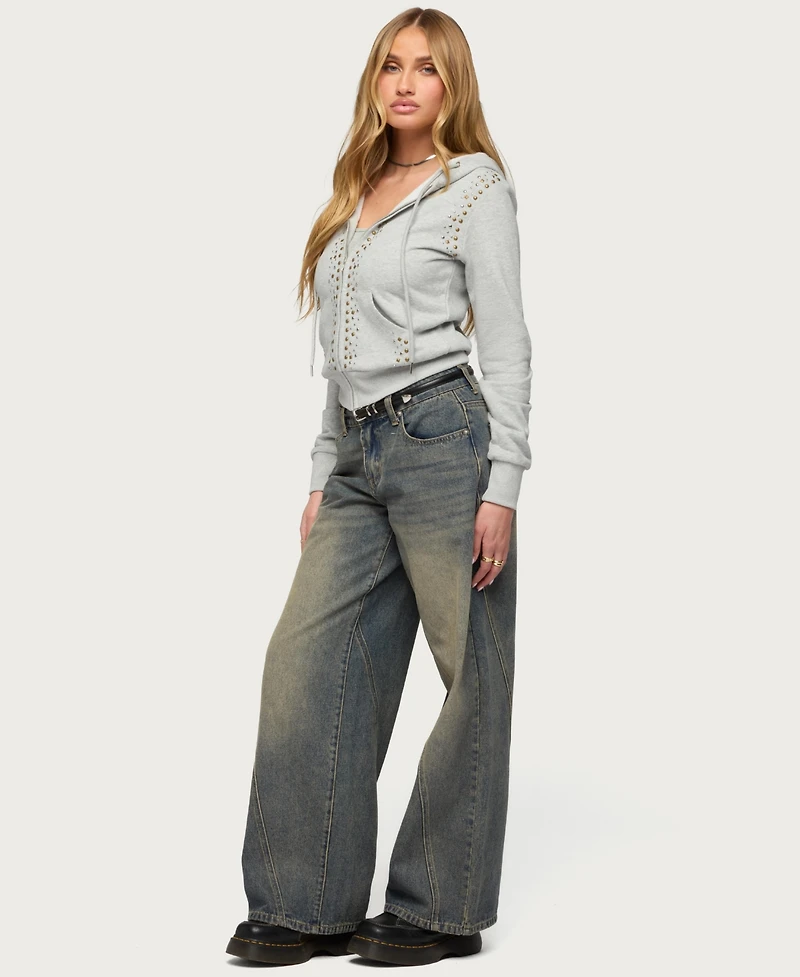 Edikted Women's Patricia Studded Zip Up Hoodie