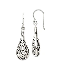 Curata Jewelry 925 Sterling Silver Shepherd hook Oxidized Rhodium Plated Antiqued Teardrop Boho Hook Earrings 41x11mm 41x11mm Wide Stud Earring