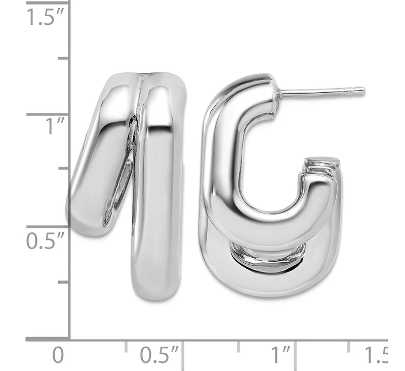 Curata Jewelry 925 Sterling Silver Italian Double Squared J Hoop Earrings 25x16mm 25.5x15.9mm Wide 12.6mm Thick Hoop Earring