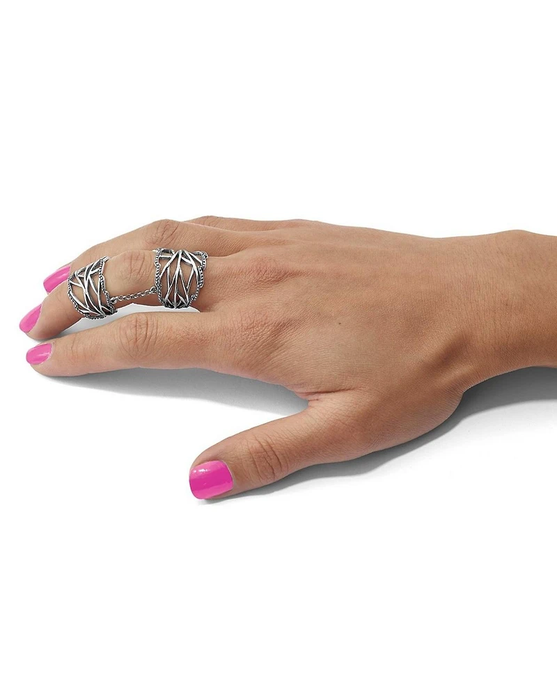 Curata Jewelry 925 Sterling Silver Solid Textured Polished Oxidized Full Finger Boho Adjustable Ring Ring