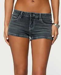 Edikted Women's Whitlie Contrast Stitch Denim Micro Shorts
