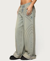 Edikted Women's Cuffed Low Rise Wide Leg Jeans